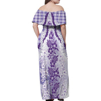 Aloha Hawaii Palaka Family Matching Off Shoulder Maxi Dress and Hawaiian Shirt Purple Plumeria Lei - Polynesian Pride