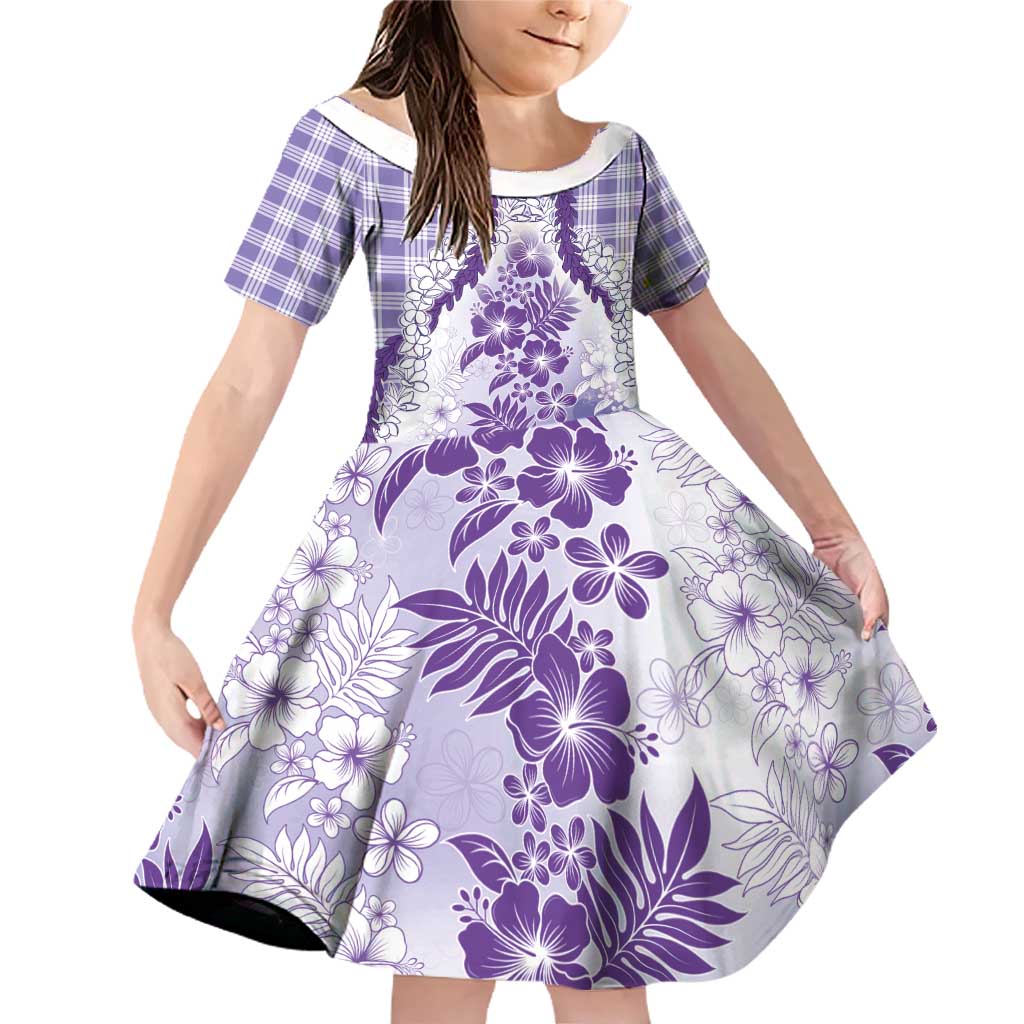 Aloha Hawaii Palaka Family Matching Off Shoulder Short Dress and Hawaiian Shirt Purple Plumeria Lei - Polynesian Pride