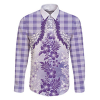 Aloha Hawaii Palaka Family Matching Puletasi and Hawaiian Shirt Purple Plumeria Lei - Polynesian Pride