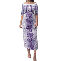 Aloha Hawaii Palaka Family Matching Puletasi and Hawaiian Shirt Purple Plumeria Lei - Polynesian Pride