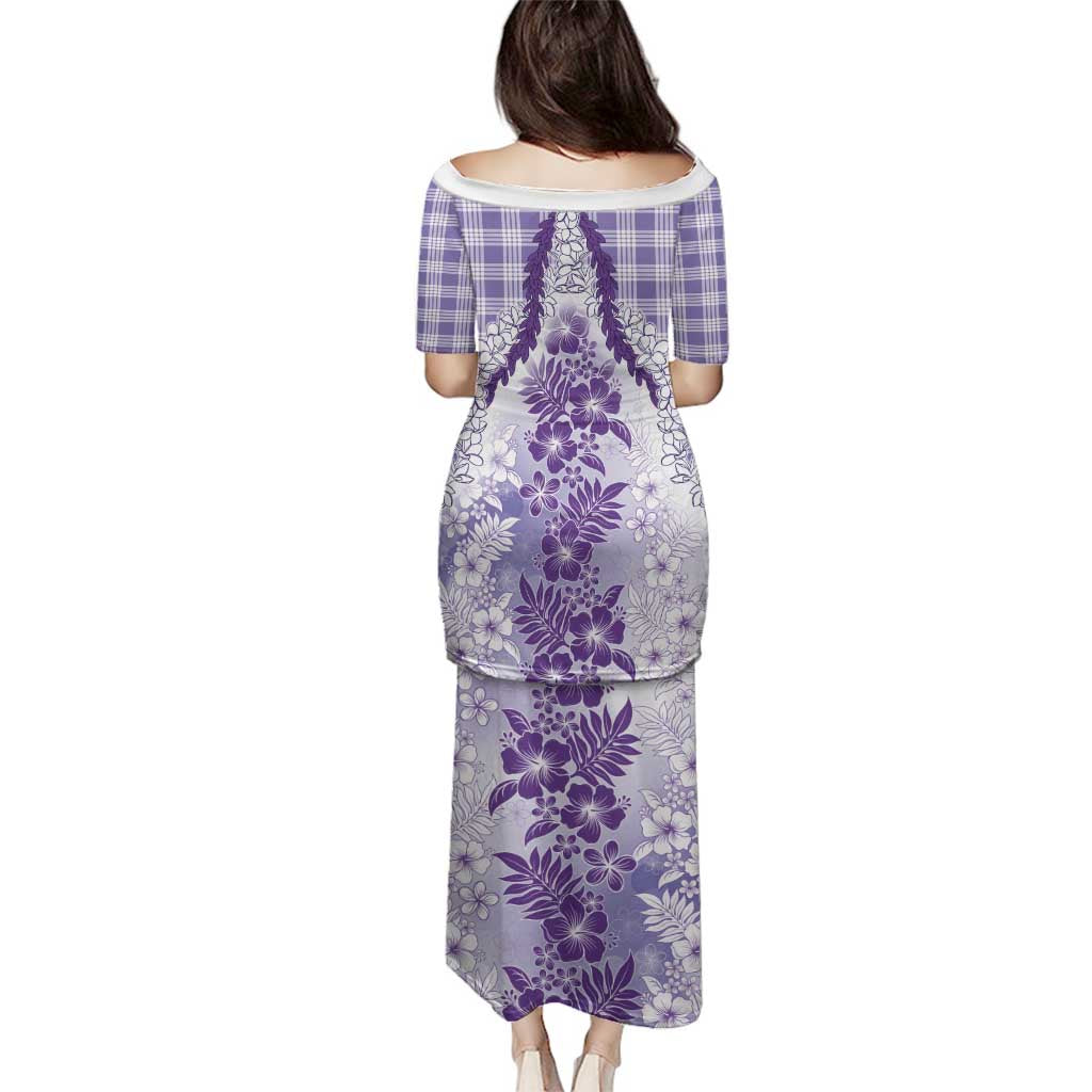Aloha Hawaii Palaka Family Matching Puletasi and Hawaiian Shirt Purple Plumeria Lei - Polynesian Pride