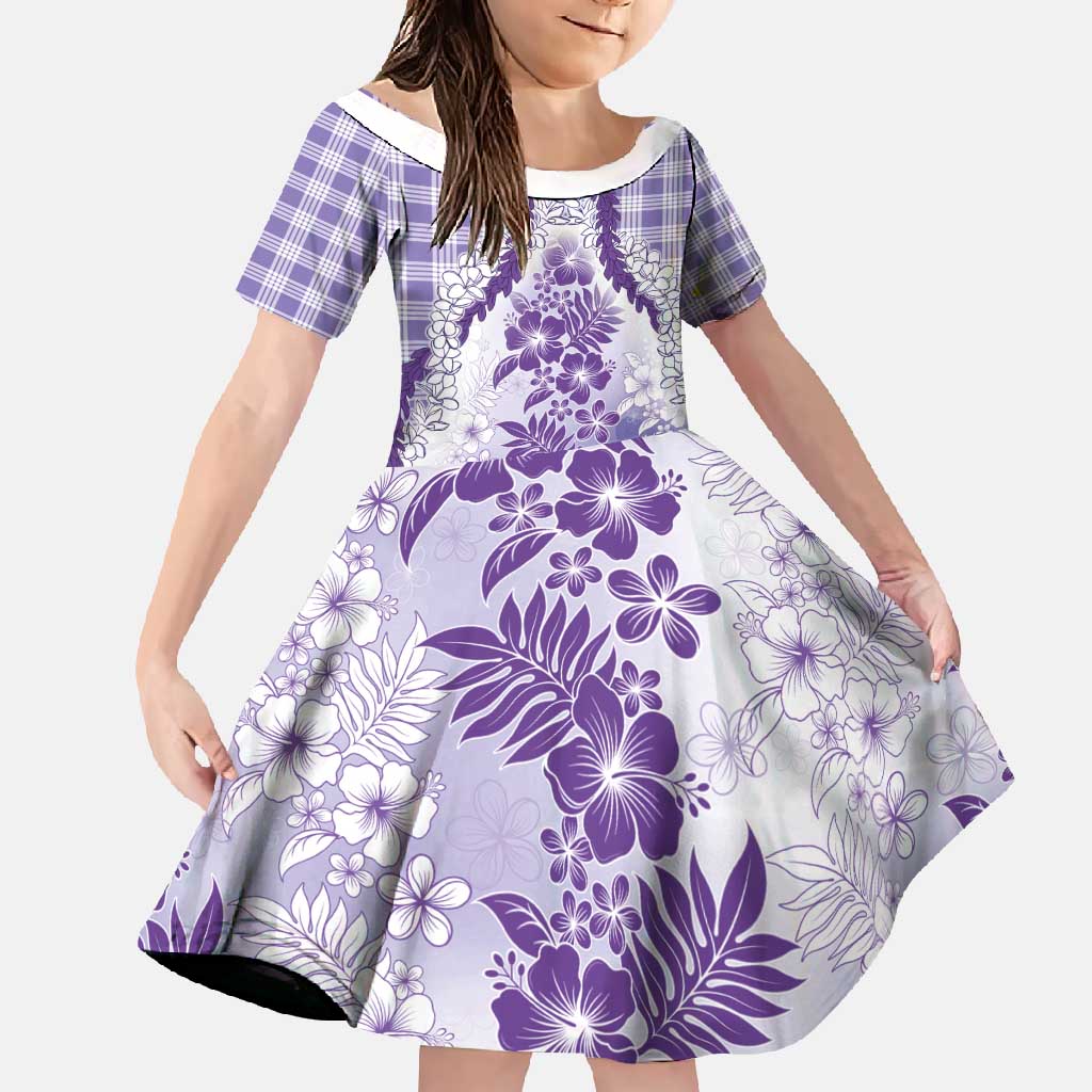 Aloha Hawaii Palaka Family Matching Short Sleeve Bodycon Dress and Hawaiian Shirt Purple Plumeria Lei - Polynesian Pride
