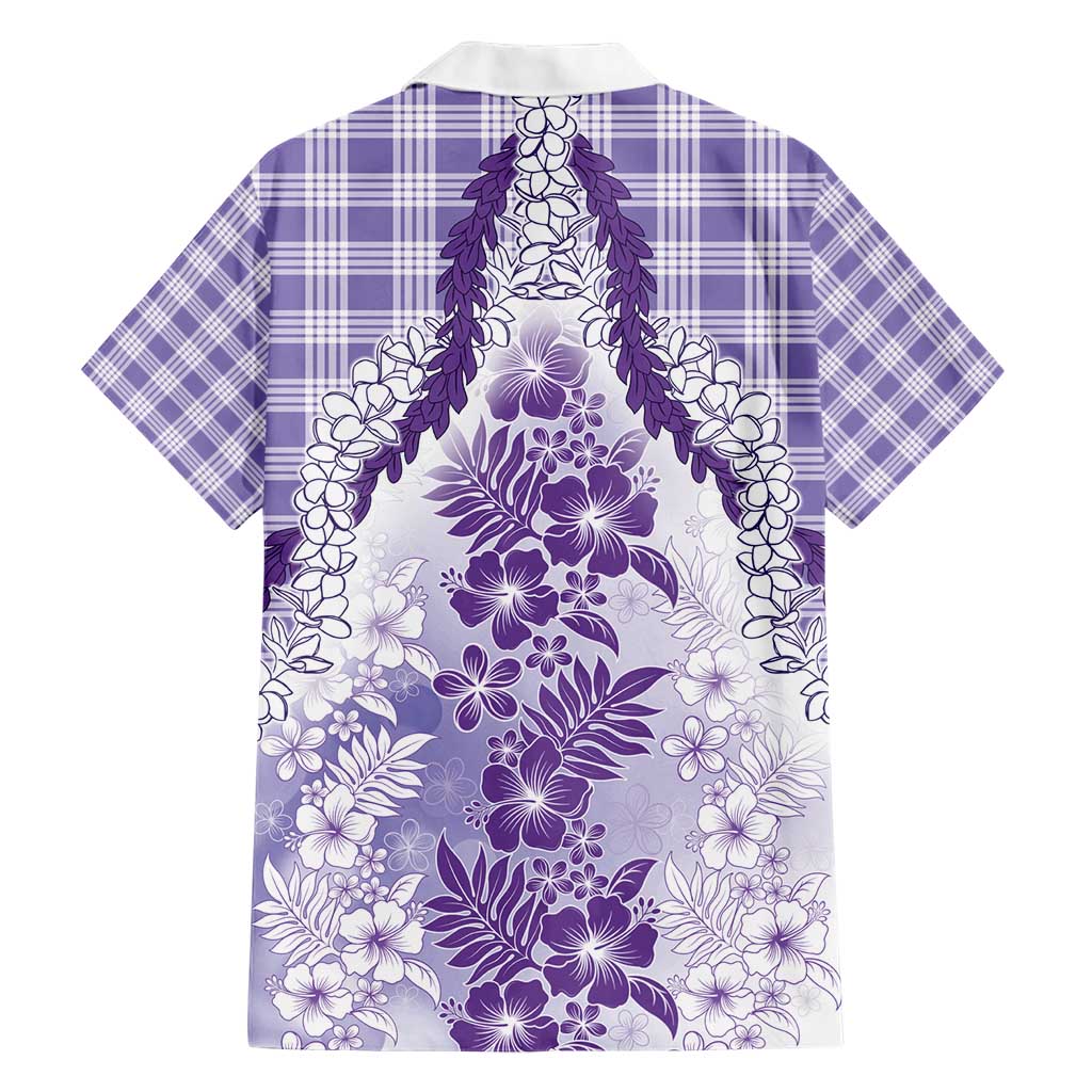Aloha Hawaii Palaka Family Matching Short Sleeve Bodycon Dress and Hawaiian Shirt Purple Plumeria Lei - Polynesian Pride