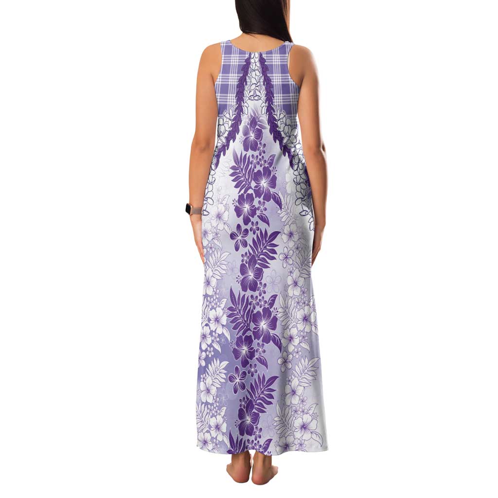 Aloha Hawaii Palaka Family Matching Tank Maxi Dress and Hawaiian Shirt Purple Plumeria Lei - Polynesian Pride