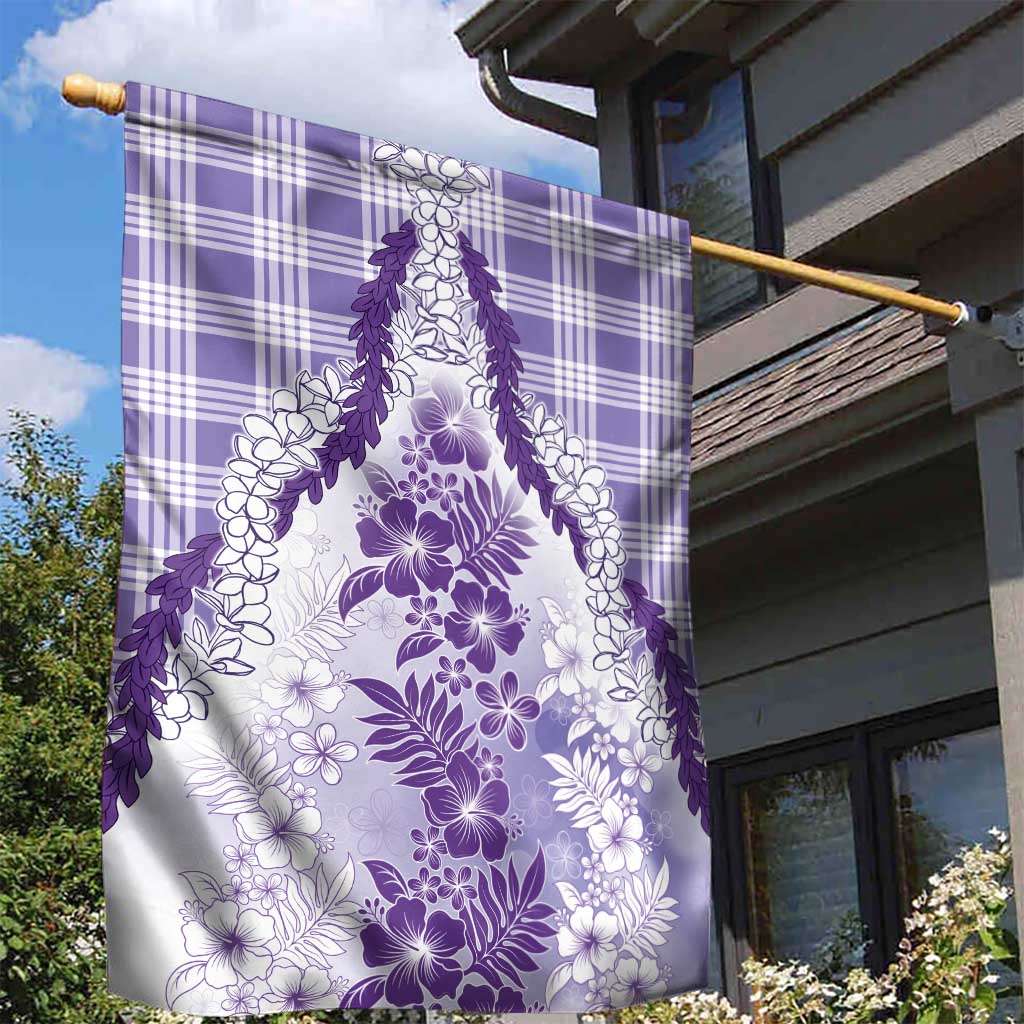 Aloha Hawaii Palaka Garden Flag Purple Plumeria Lei - Polynesian Pride