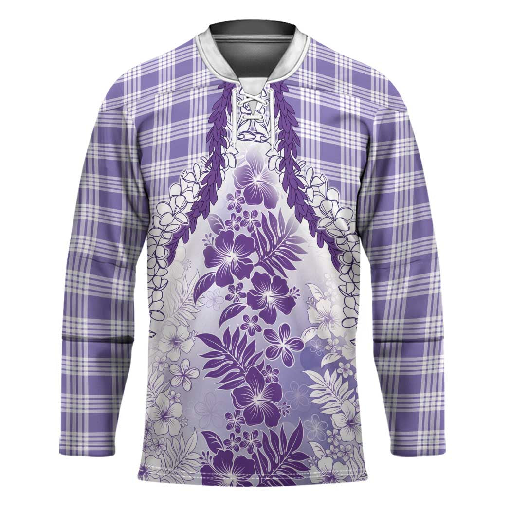 Aloha Hawaii Palaka Hockey Jersey Purple Plumeria Lei - Polynesian Pride