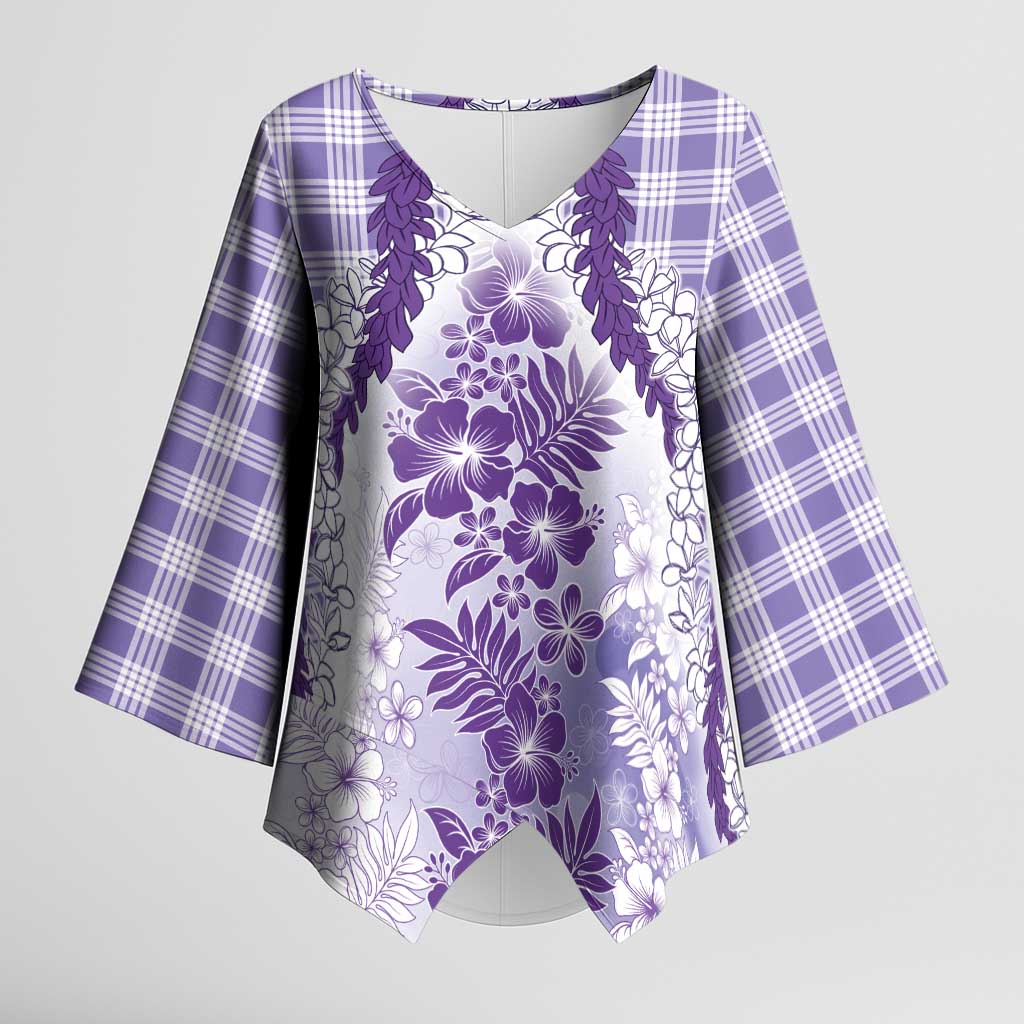 Aloha Hawaii Palaka Kimono Sleeve Blouse Purple Plumeria Lei - Polynesian Pride