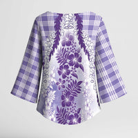 Aloha Hawaii Palaka Kimono Sleeve Blouse Purple Plumeria Lei - Polynesian Pride