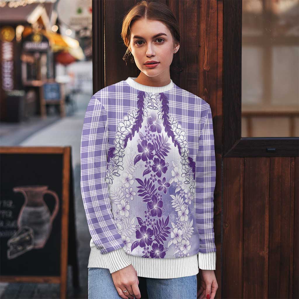Aloha Hawaii Palaka Ugly Christmas Sweater Purple Plumeria Lei - Polynesian Pride