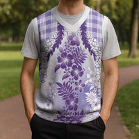 Aloha Hawaii Palaka Christmas Knitted V-Neck Vest Purple Plumeria Lei - Polynesian Pride