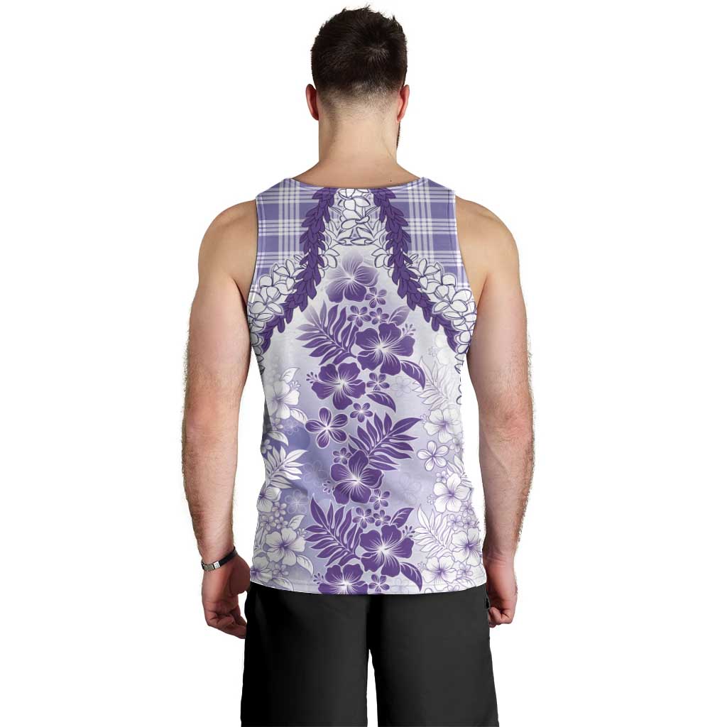 Aloha Hawaii Palaka Men Tank Top Purple Plumeria Lei - Polynesian Pride