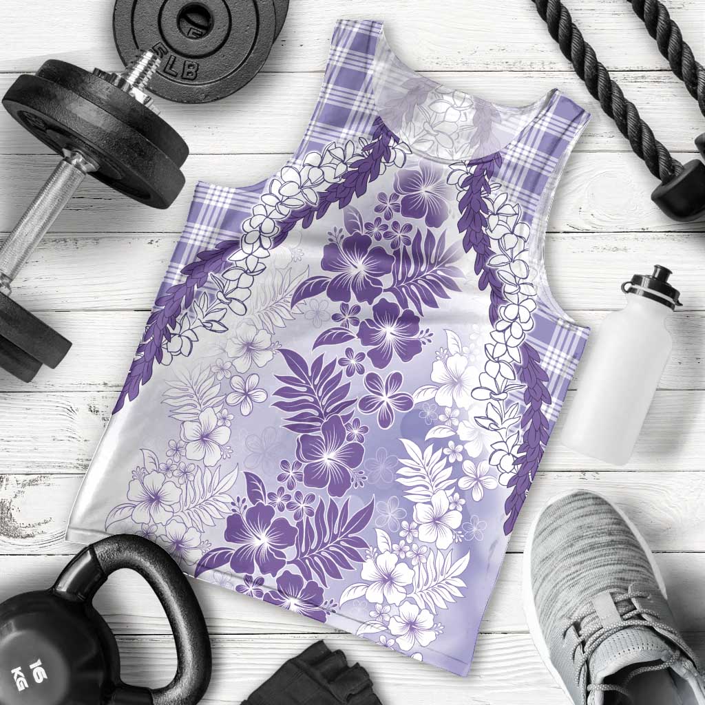 Aloha Hawaii Palaka Men Tank Top Purple Plumeria Lei - Polynesian Pride