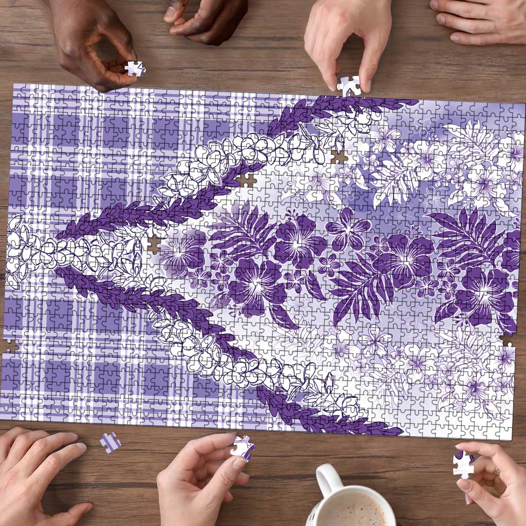 Aloha Hawaii Palaka Puzzle Purple Plumeria Lei - Polynesian Pride