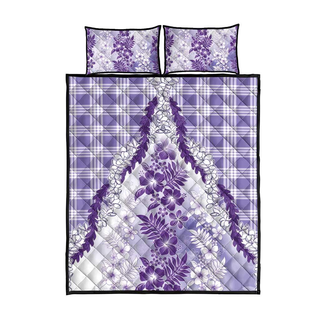 Aloha Hawaii Palaka Quilt Bed Set Purple Plumeria Lei - Polynesian Pride