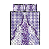Aloha Hawaii Palaka Quilt Bed Set Purple Plumeria Lei - Polynesian Pride