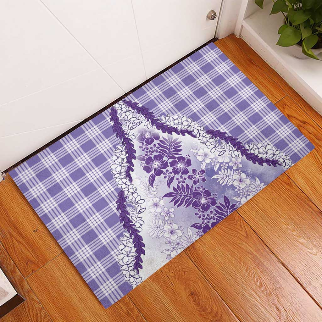 Aloha Hawaii Palaka Rubber Doormat Purple Plumeria Lei - Polynesian Pride