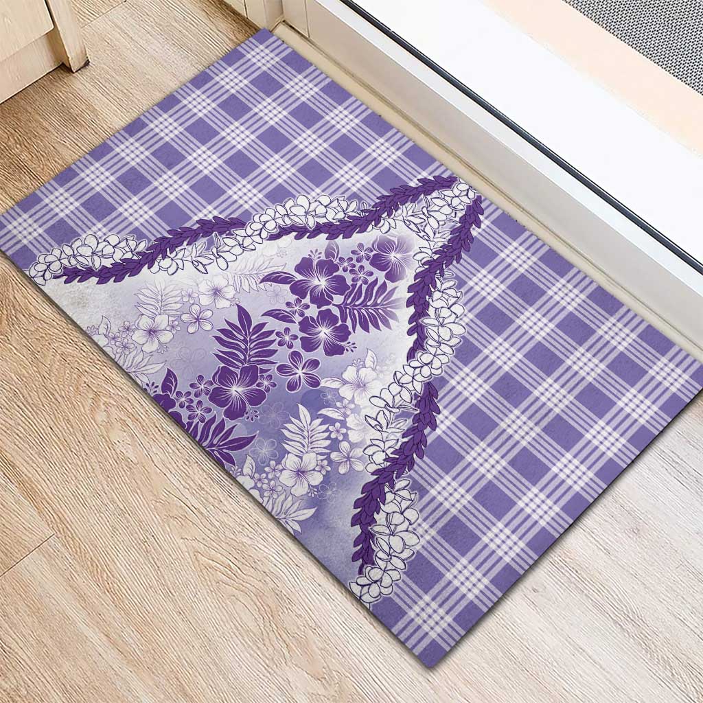 Aloha Hawaii Palaka Rubber Doormat Purple Plumeria Lei - Polynesian Pride