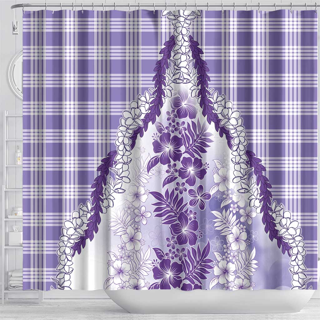 Aloha Hawaii Palaka Shower Curtain Purple Plumeria Lei - Polynesian Pride