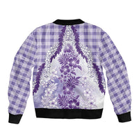 Aloha Hawaii Palaka Sleeve Zip Bomber Jacket Purple Plumeria Lei - Polynesian Pride