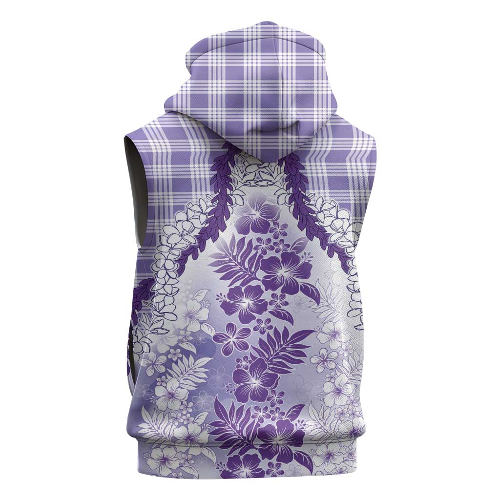 Aloha Hawaii Palaka Sleeveless Hoodie Purple Plumeria Lei - Polynesian Pride