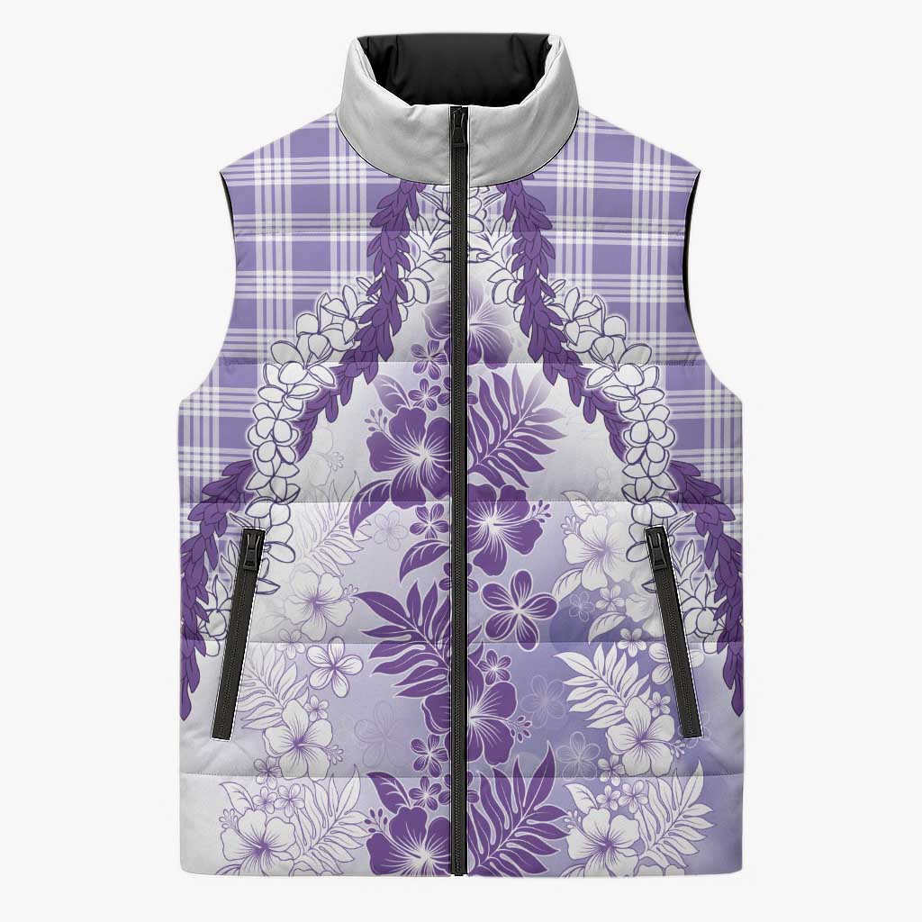 Aloha Hawaii Palaka Sleeveless Puffer Jacket Purple Plumeria Lei - Polynesian Pride