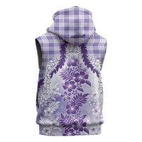 Aloha Hawaii Palaka Sleeveless Zip Hoodie Purple Plumeria Lei - Polynesian Pride