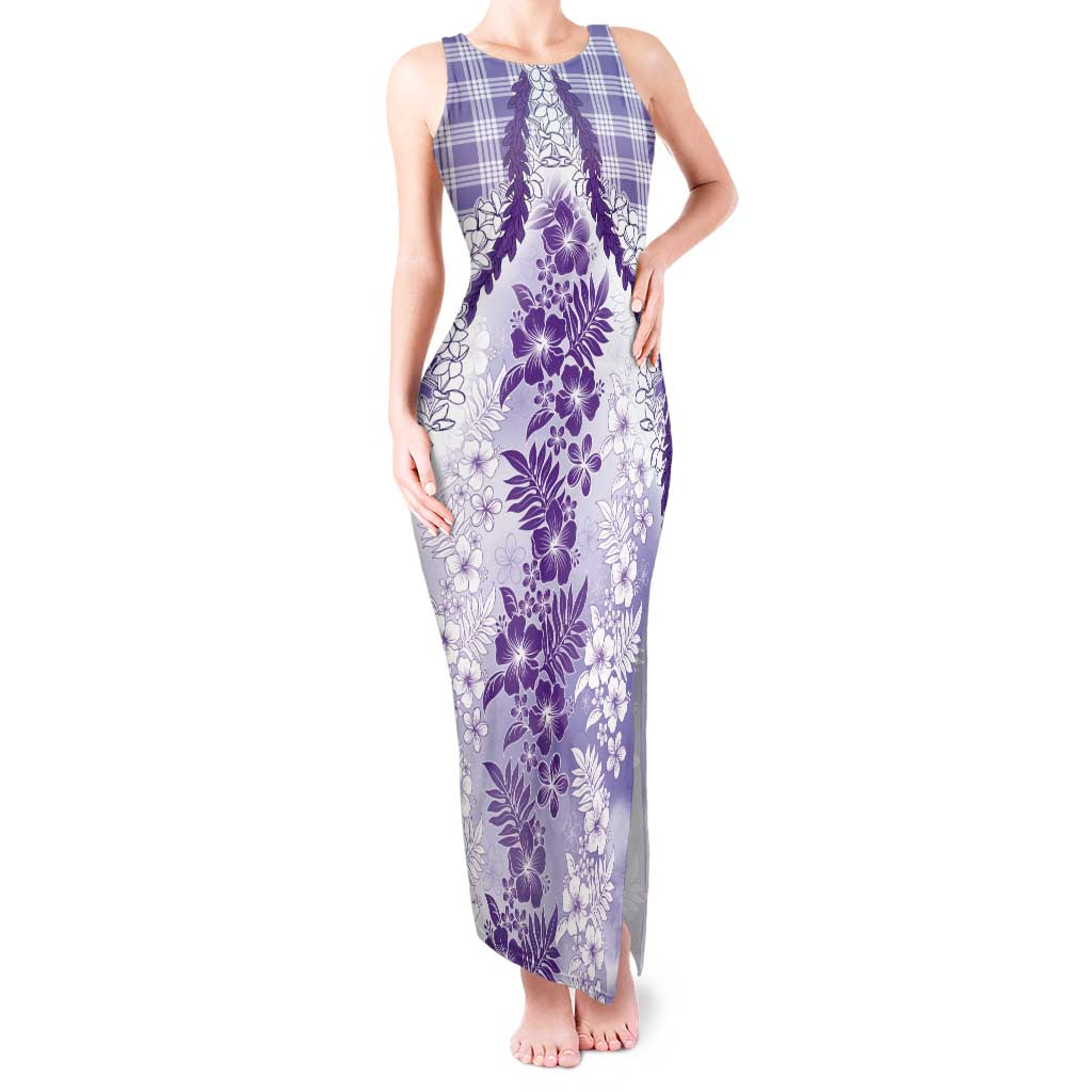Aloha Hawaii Palaka Tank Maxi Dress Purple Plumeria Lei - Polynesian Pride