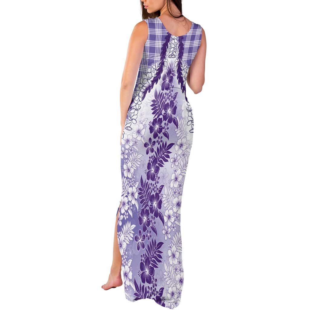 Aloha Hawaii Palaka Tank Maxi Dress Purple Plumeria Lei - Polynesian Pride