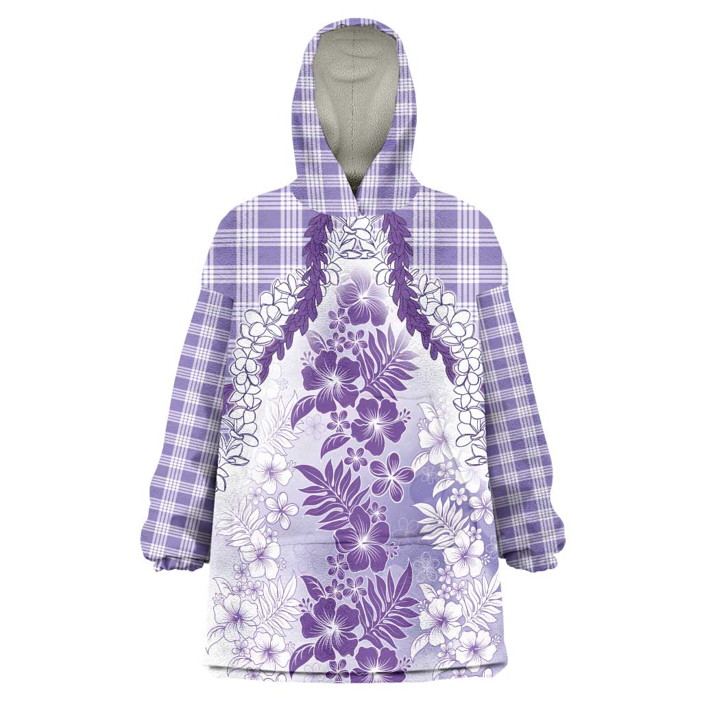 Aloha Hawaii Palaka Wearable Blanket Hoodie Purple Plumeria Lei - Polynesian Pride