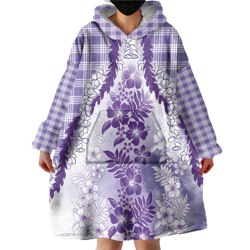 Aloha Hawaii Palaka Wearable Blanket Hoodie Purple Plumeria Lei - Polynesian Pride