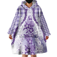 Aloha Hawaii Palaka Wearable Blanket Hoodie Purple Plumeria Lei - Polynesian Pride