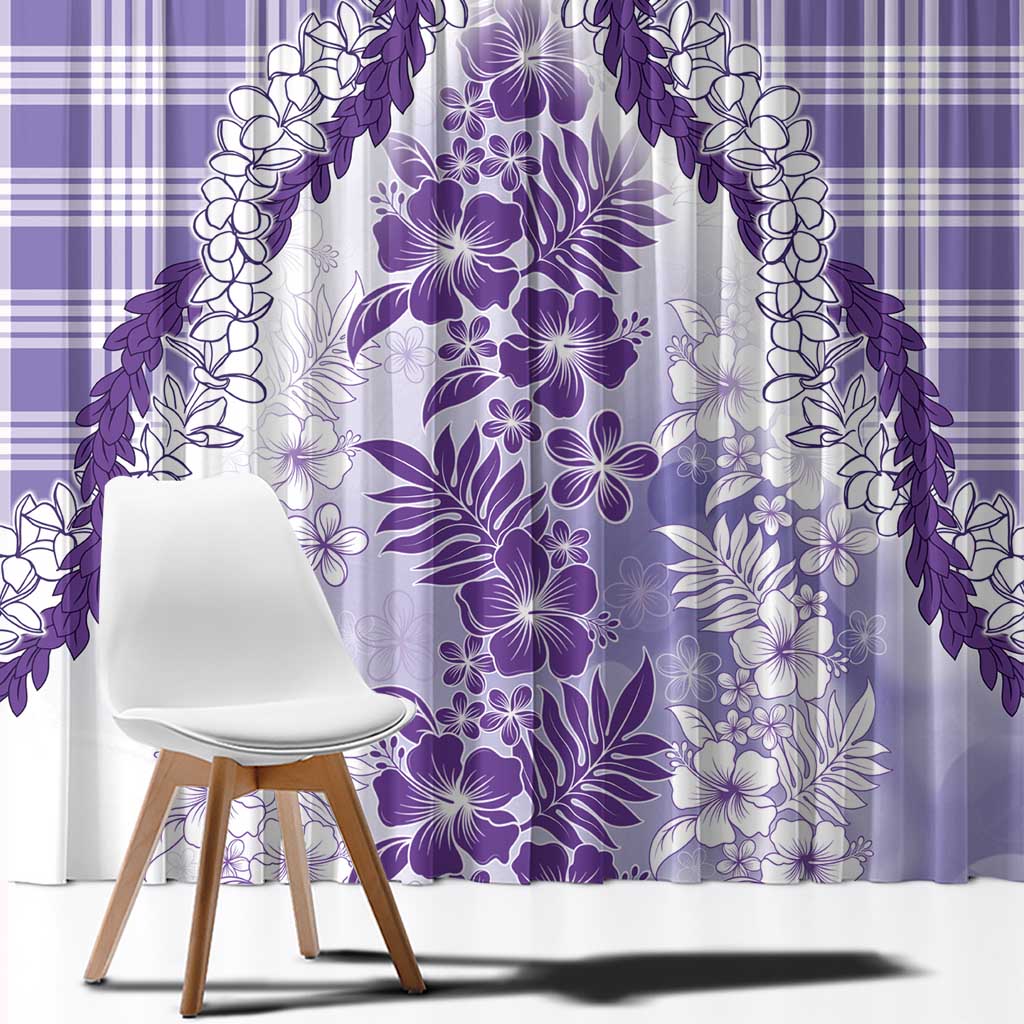 Aloha Hawaii Palaka Window Curtain Purple Plumeria Lei - Polynesian Pride