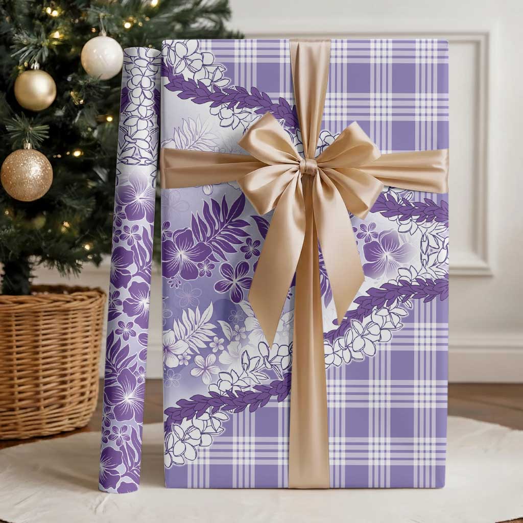 Aloha Hawaii Palaka Wrapping Paper Purple Plumeria Lei