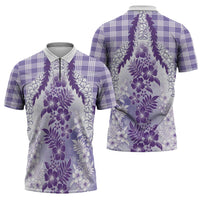 Aloha Hawaii Palaka Zipper Polo Shirt Purple Plumeria Lei - Polynesian Pride