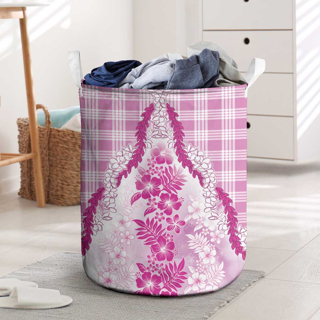 Aloha Hawaii Palaka Laundry Basket Pink Plumeria Lei - Polynesian Pride