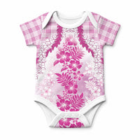 Aloha Hawaii Palaka Baby Onesie Pink Plumeria Lei LT05 Pink - Polynesian Pride