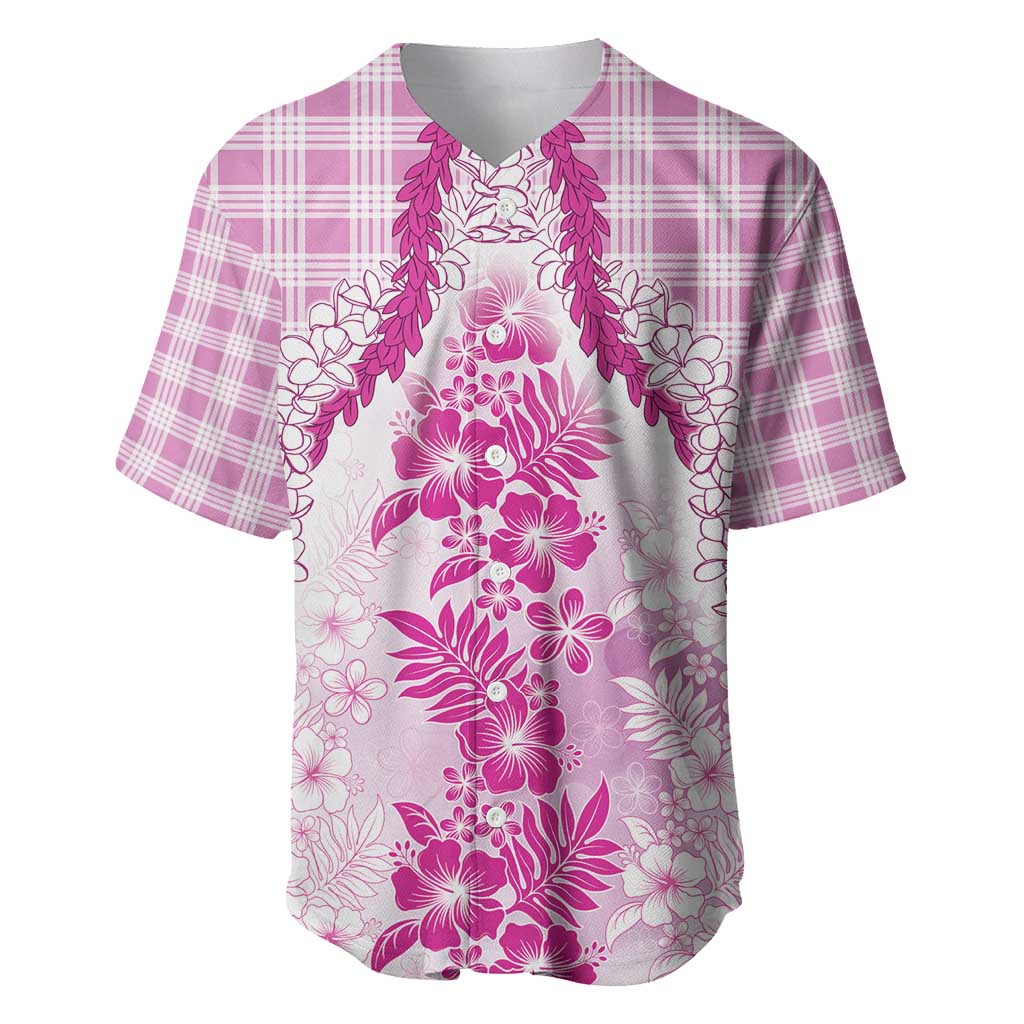 Aloha Hawaii Palaka Baseball Jersey Pink Plumeria Lei - Polynesian Pride