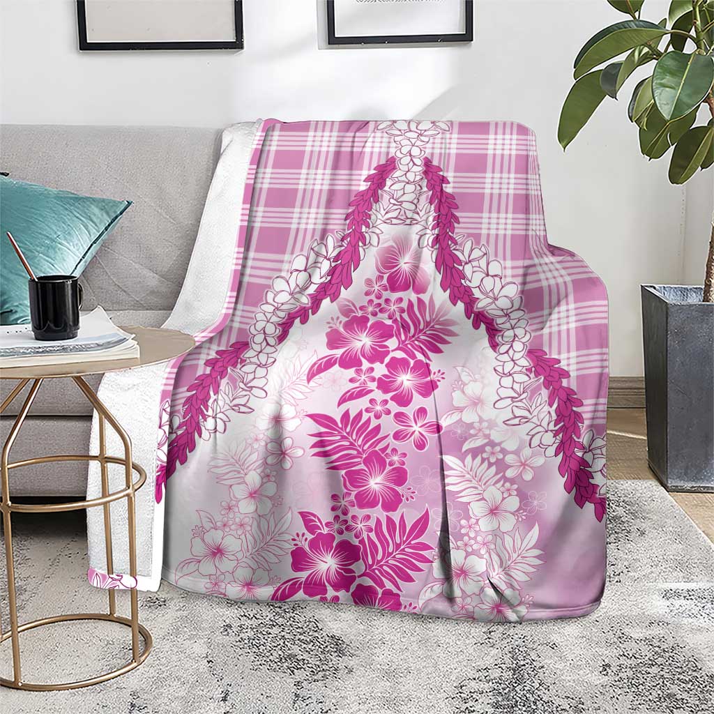 Aloha Hawaii Palaka Blanket Pink Plumeria Lei - Polynesian Pride