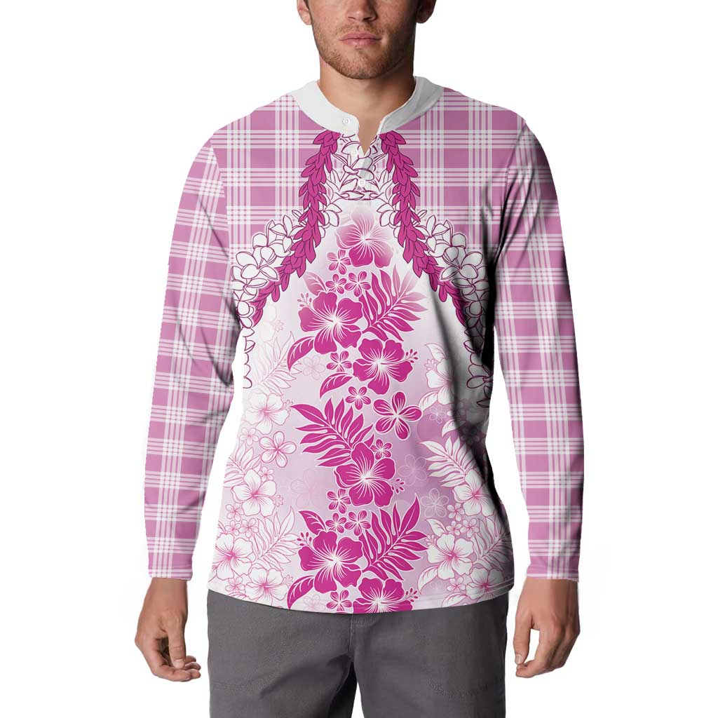 Aloha Hawaii Palaka Button Sweatshirt Pink Plumeria Lei - Polynesian Pride