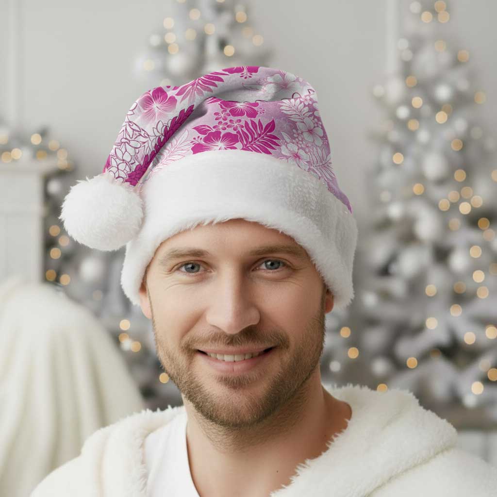 Aloha Hawaii Palaka Christmas Santa Hat Pink Plumeria Lei - Polynesian Pride