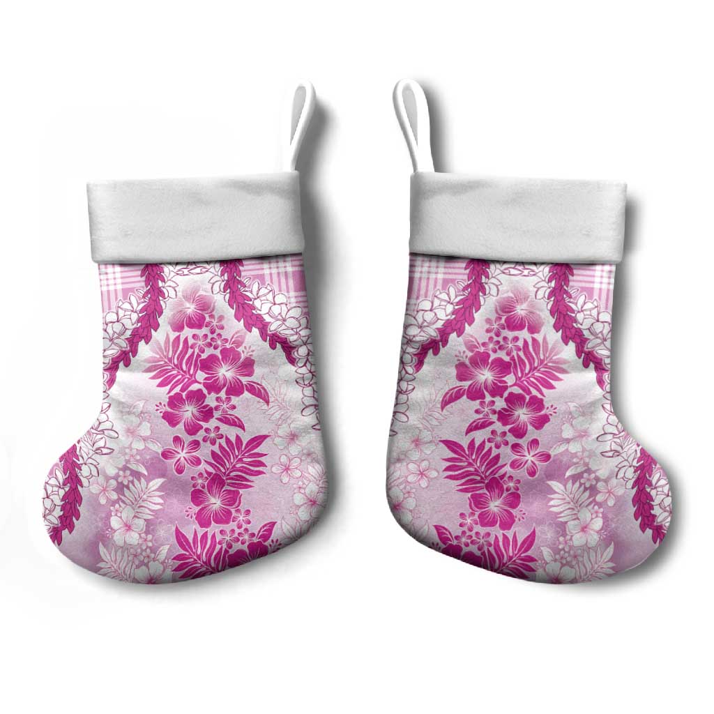 Aloha Hawaii Palaka Christmas Stocking Pink Plumeria Lei - Polynesian Pride