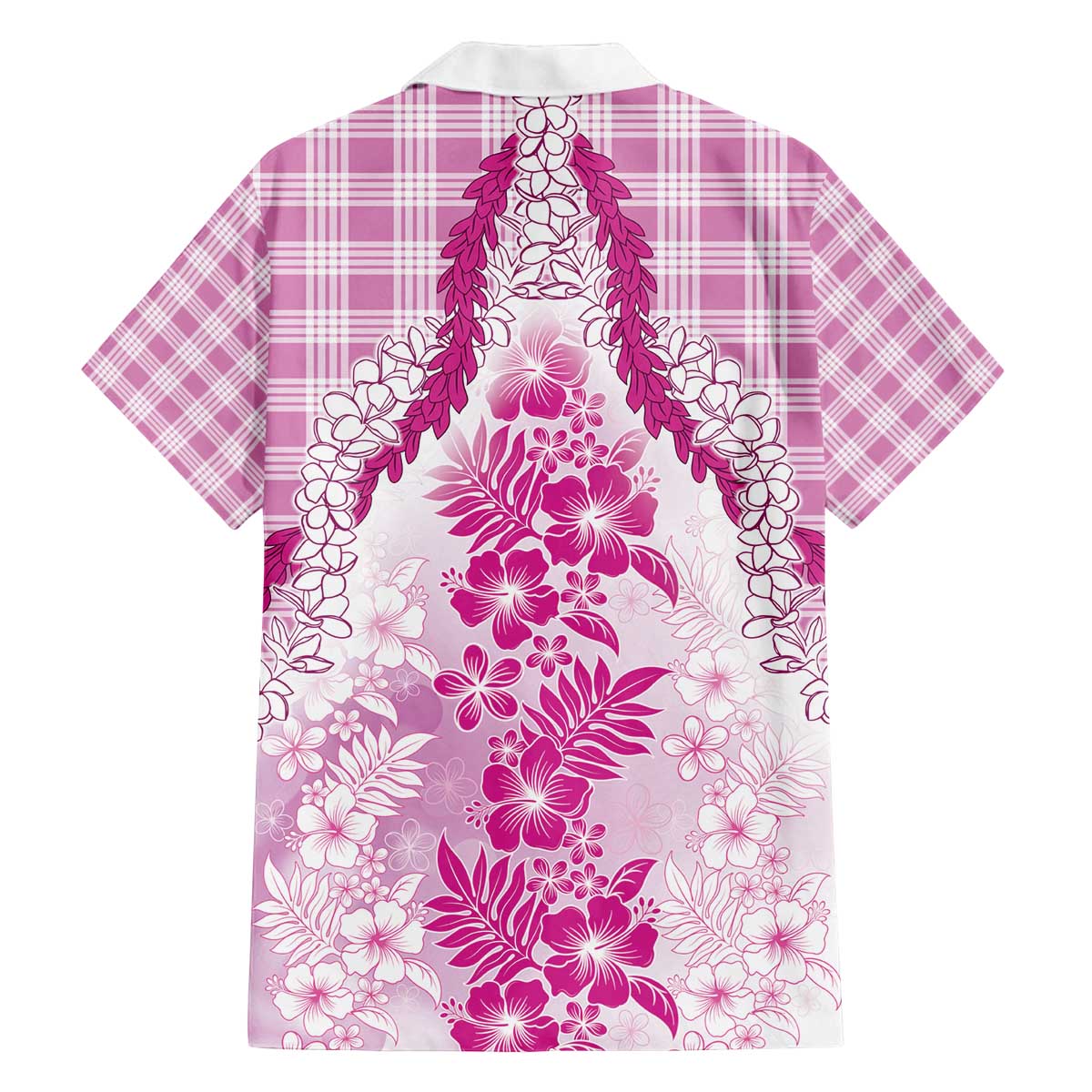 Aloha Hawaii Palaka Family Matching Off The Shoulder Long Sleeve Dress and Hawaiian Shirt Pink Plumeria Lei - Polynesian Pride