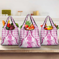 Aloha Hawaii Palaka Grocery Bag Pink Plumeria Lei - Polynesian Pride