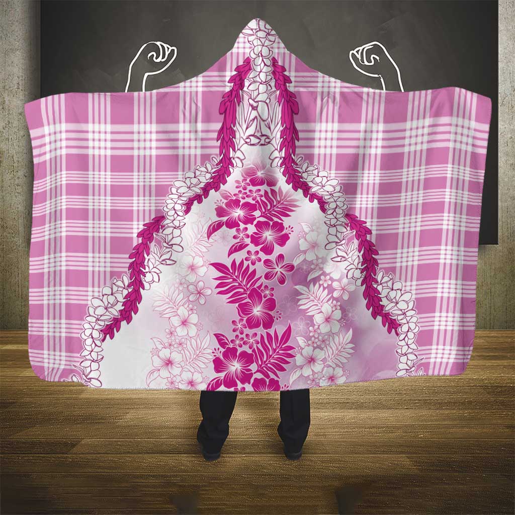 Aloha Hawaii Palaka Hooded Blanket Pink Plumeria Lei - Polynesian Pride