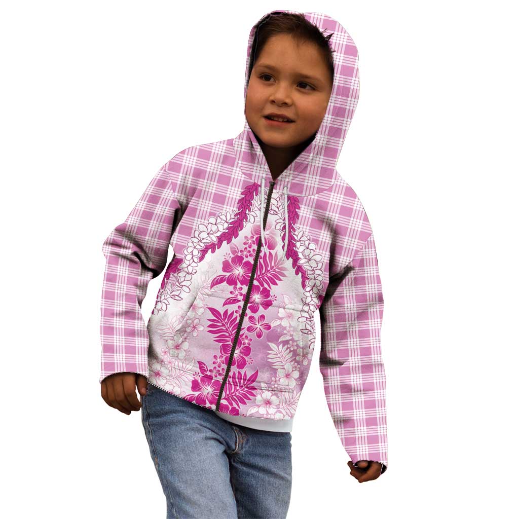 Aloha Hawaii Palaka Kid Hoodie Pink Plumeria Lei - Polynesian Pride