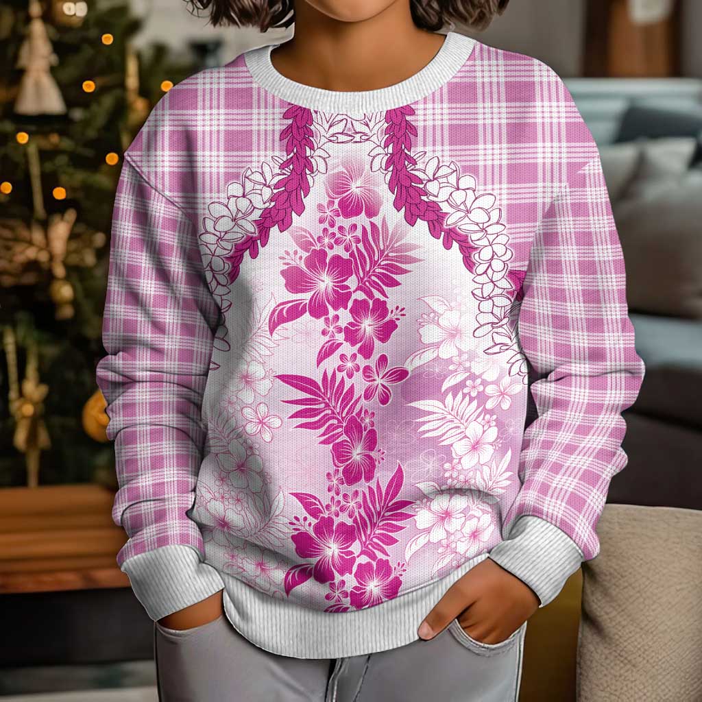 Aloha Hawaii Palaka Kid Ugly Christmas Sweater Pink Plumeria Lei - Polynesian Pride