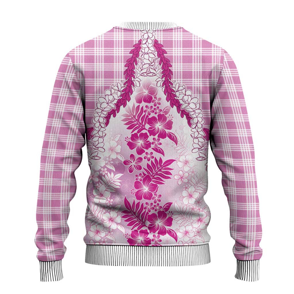Aloha Hawaii Palaka Ugly Christmas Sweater Pink Plumeria Lei - Polynesian Pride