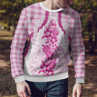 Aloha Hawaii Palaka Ugly Christmas Sweater Pink Plumeria Lei - Polynesian Pride