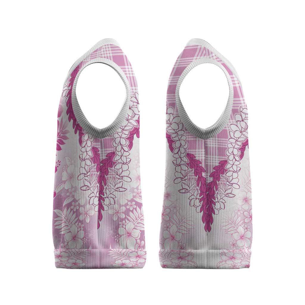 Aloha Hawaii Palaka Christmas Knitted V-Neck Vest Pink Plumeria Lei - Polynesian Pride