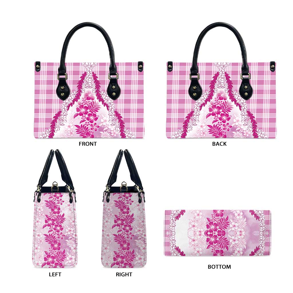 Aloha Hawaii Palaka Leather Bag Pink Plumeria Lei - Polynesian Pride